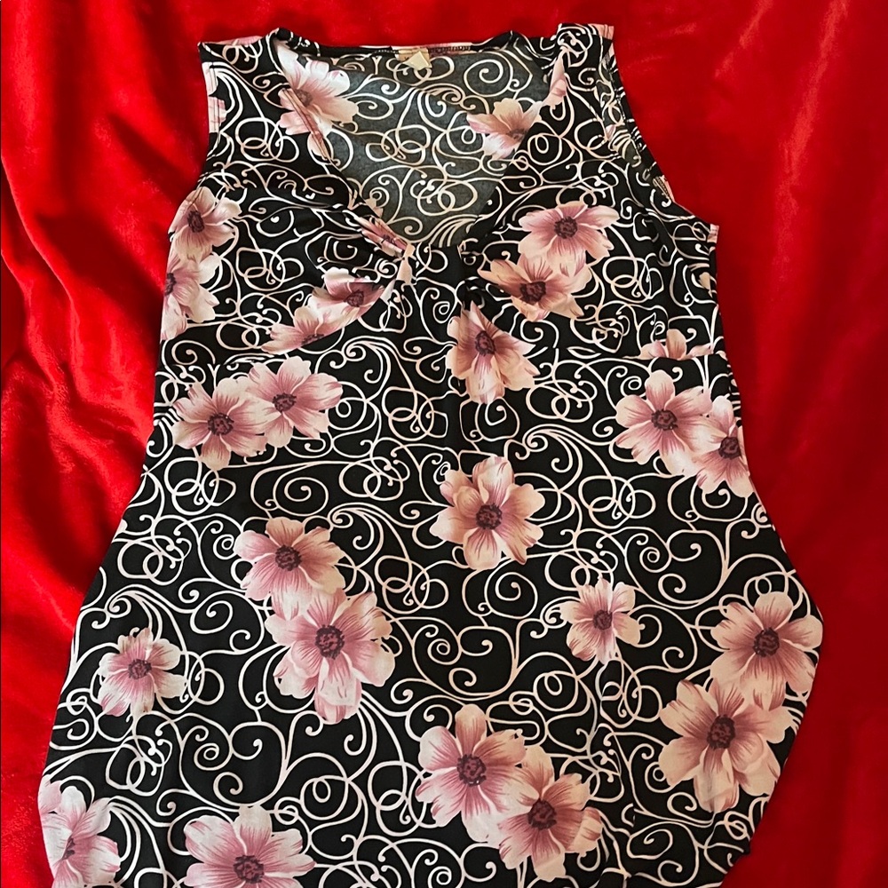 Susan Lawrence Black and Pink Floral Tank Top